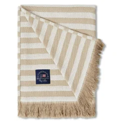 Lexington Striped Recycled Cotton Decke, Beige
