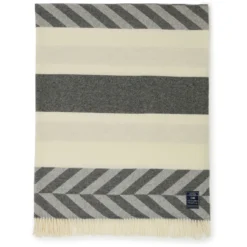 Lexington Herringbone Striped Recycled Wool Decke 130x170 Cm, Grau / Off-white