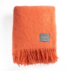 Mohair Decke Gerollte Franse 130x170 Cm, Korallenfarben